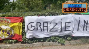 周末迎国家德比！巴萨遭国米淘汰后，皇马基地外出现感谢国米标语